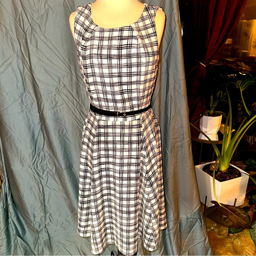 Eva Mendes Black & White Sleeveless A-Line Dress
